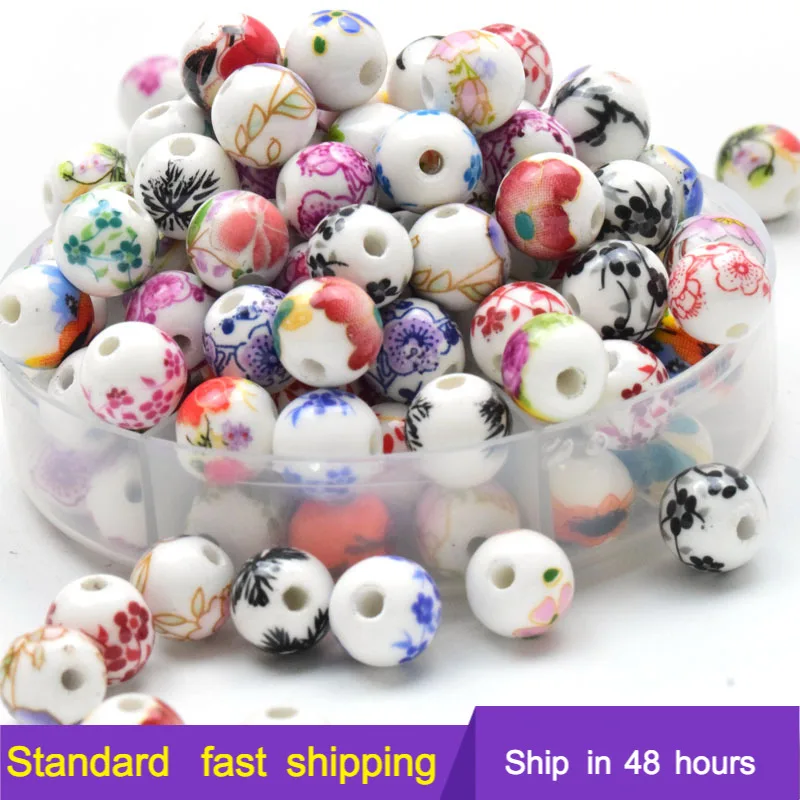 Круглые керамические россыпью бусины-разделители с узором в виде цветов 100 шт. 8