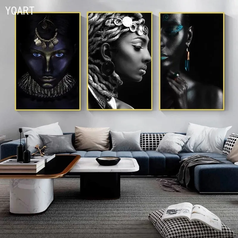 

African Black Women Portrait Art Posters and Prints on Canvas Painting Makeup Female Wall Art Picture for Living Room Home Decor