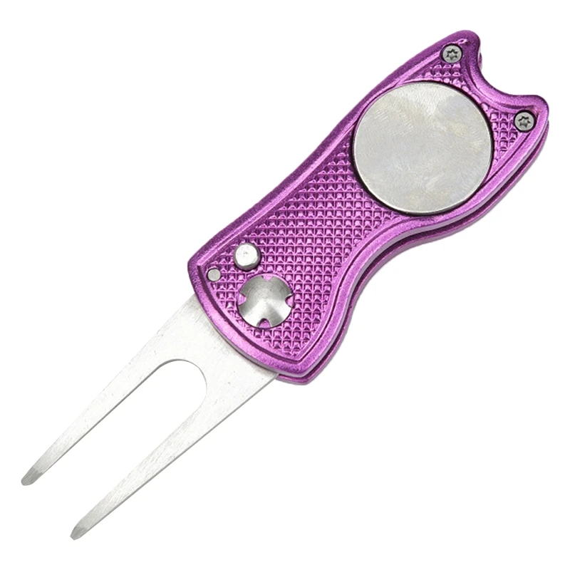 

Folding Golf Divot Repair Fork with Magnetic Button Pitch Groove Remover Cleaner