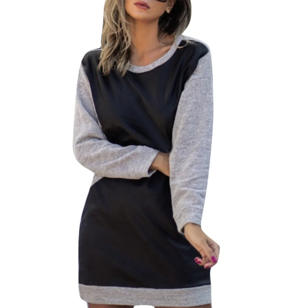 Платье 2019Top женское модное повседневное свободное Спортивное платье с круглым