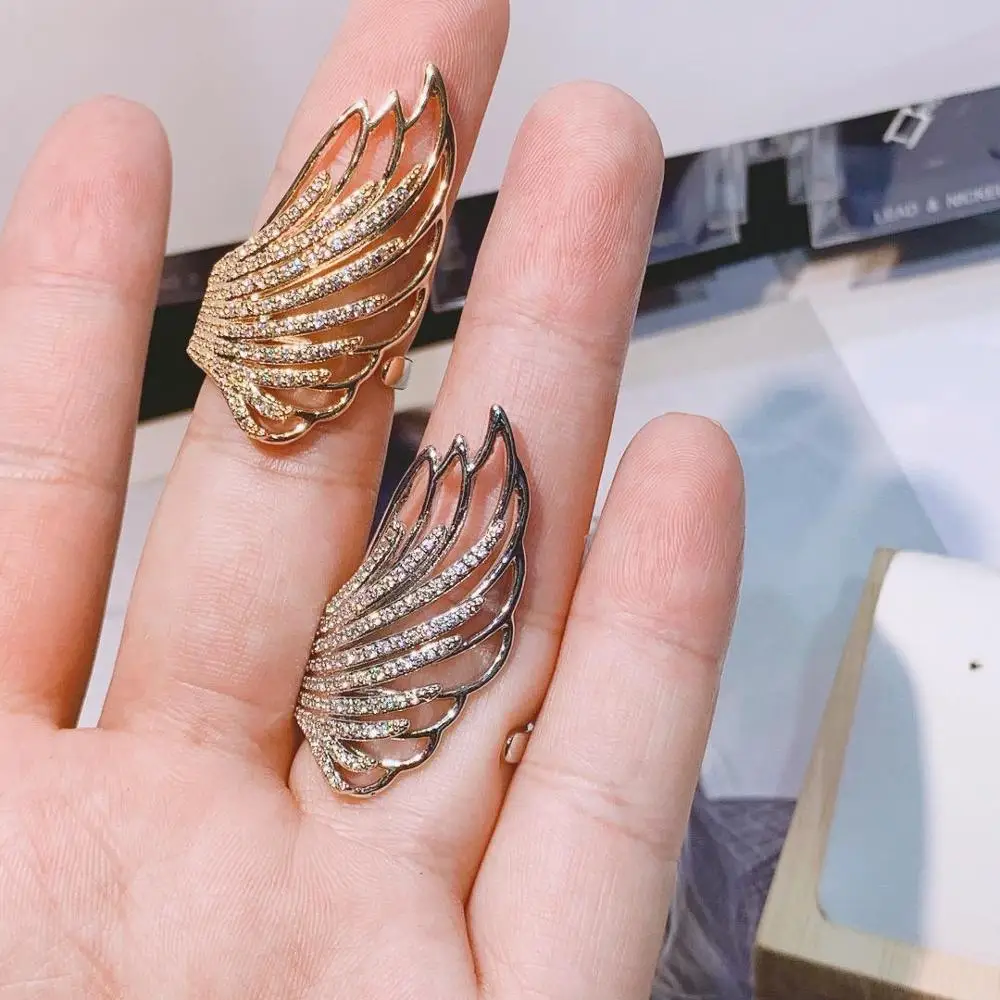 HIBRIDE Wing Feather Design Long Full Finger Luxury Cubic Zircon Women Wedding Engagement Party Wrap Ring Jewelry Bijoux R-172 |