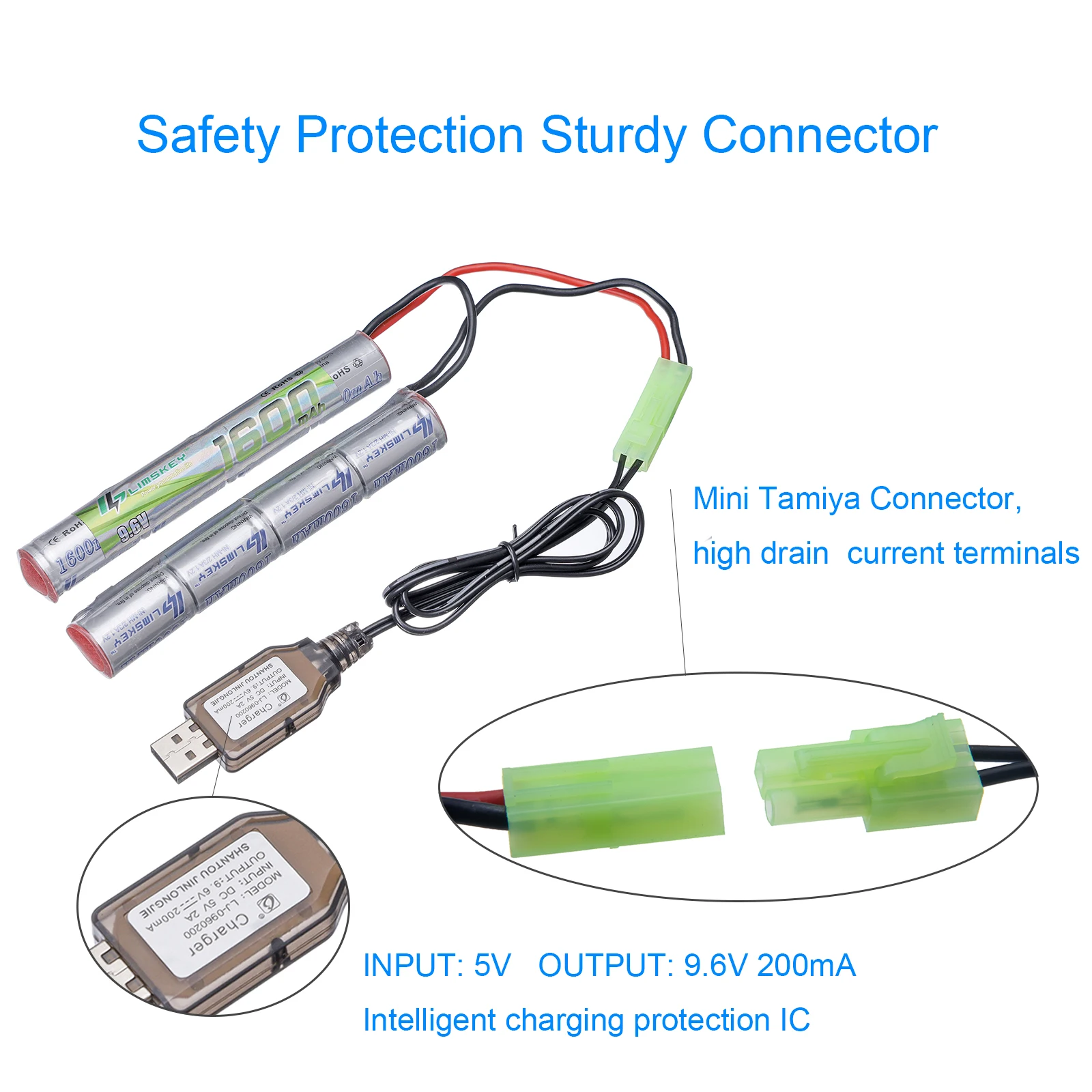 Фото Аккумуляторная батарея 8S Butterfly NunChuck NiMH 2/3A 9.6В 1600мАч с разъемом Mini Tamiya для страйкбольных пистолетов MP5, M4, G36C, M110, SR25, M249 №5