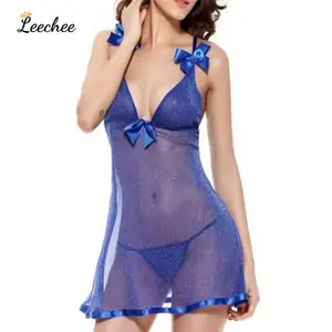 J357 синий прозрачной марли одежда мини-юбки сексуальное женское белье Babydoll с глубоким v-образным вырезом кружевной бюстгальтер, горячая Распродажа повесить шею платье высокое качество пряжи