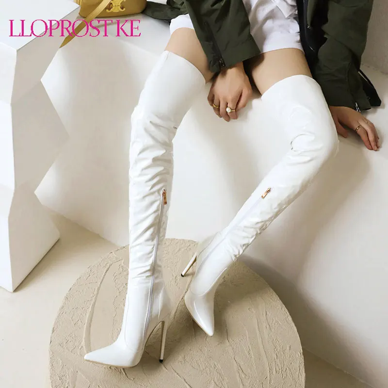 

Lloprost ke Women Modern Pointed Toe Thin Heels Boots Ladies Girls Thigh High Over The Knee High Boot Shoes Women Dance Botas