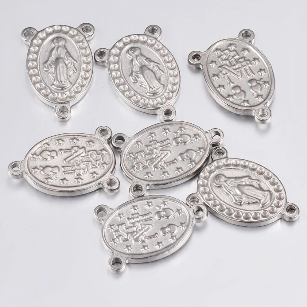 10Pcs/Lot Stainless Steel Charms Pendant Three Hole Rosary Connector Miraculous Medal Center Pendant For Jewelry Makings