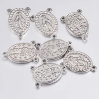 10pcslot stainless steel charms pendant three hole rosary connector miraculous medal center pendant for jewelry makings
