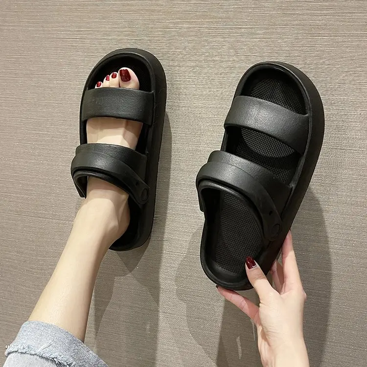 

Black Platform Sandals 2022 Women's Two Weare Low-Heeled Shoes With Strap Muffins shoe Anti-Skid Espadrilles New Low-heeled Outs
