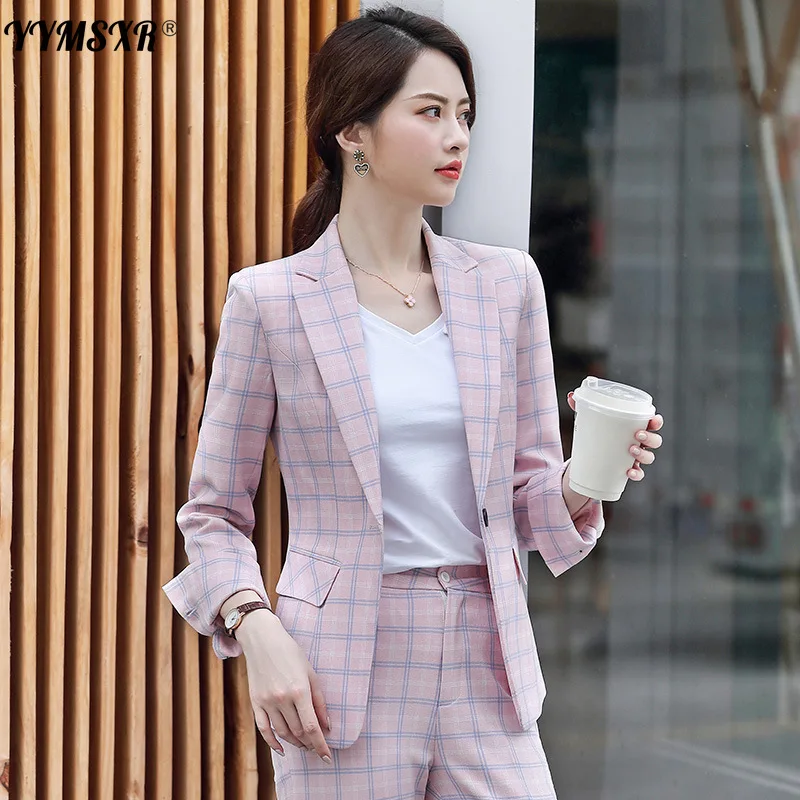 

Temperament Women's Plaid Suit Pants Sets Autumn High Quality Slim Plaid Ladies Jacket Suit Casual Trousers Two-piece 2021 New