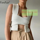 Forefair 2021 белый Повседневный свитер без рукавов, жилет, женский сексуальный Модный вязаный пуловер, топ, свободный джемпер на осень и зиму
