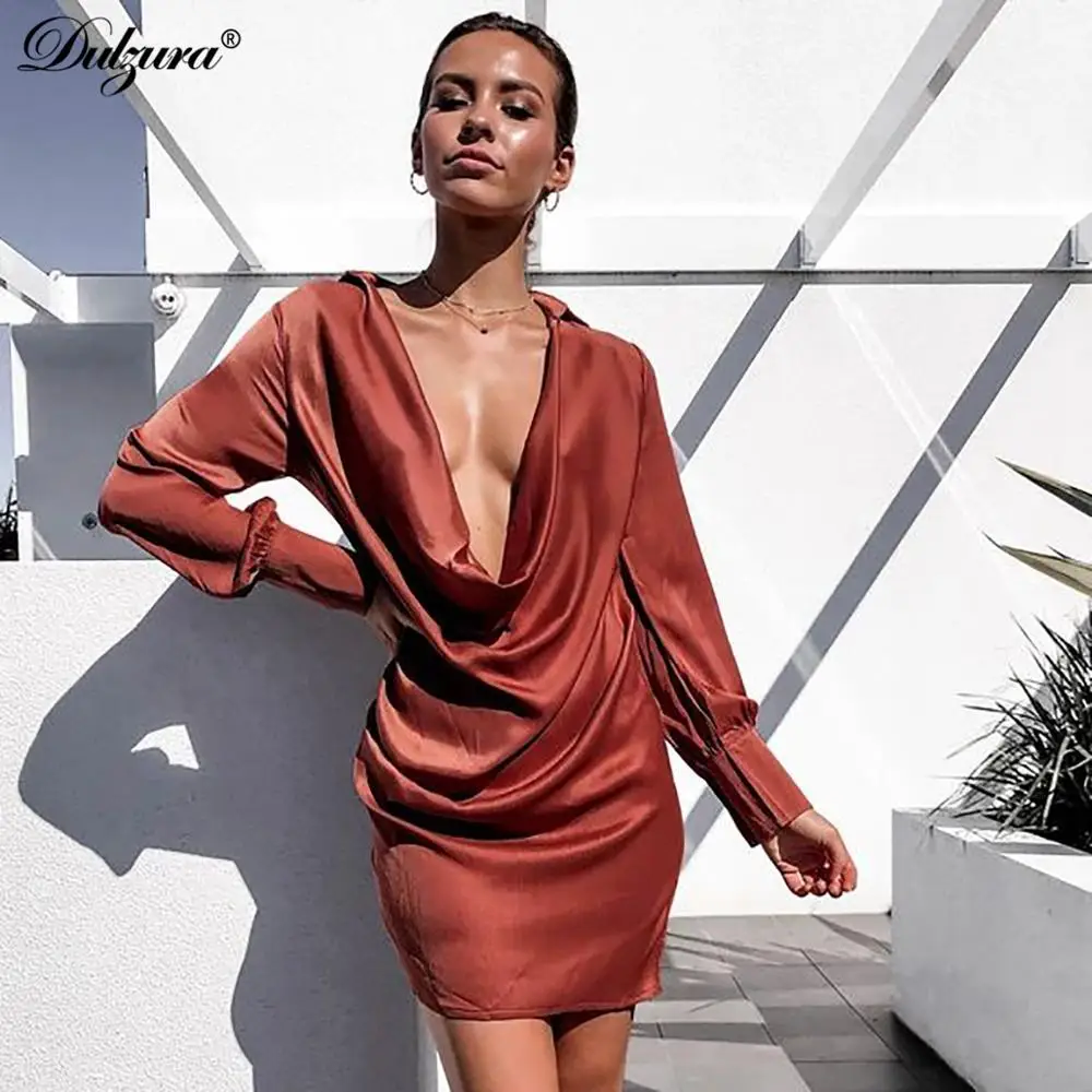 Dulzura 2019 на осень-зиму женское мини платье-футболка сексуальная с длинными