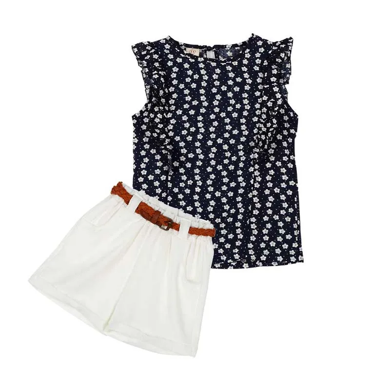 Летние комплекты одежды для маленьких девочек шифоновая футболка без рукавов в