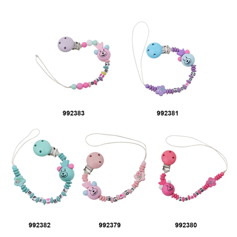 

Baby Pacifier Clip Chain Cute Panda Floral Beads Bear Silicone Wood Dummy Clip Baby Soother Holder For Infant Kid Nipple Feeding