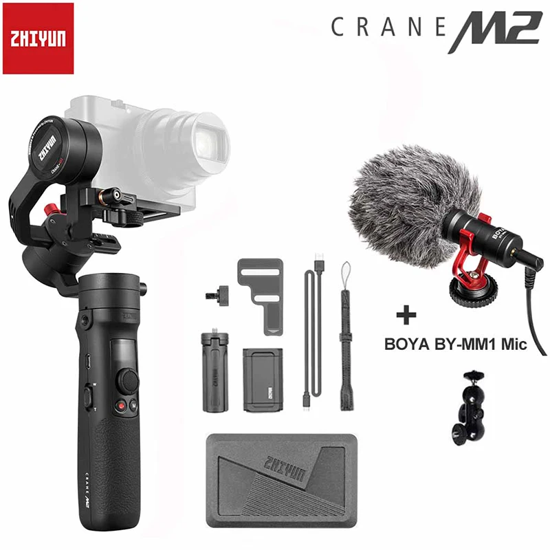 add BOYA Microphone Zhiyun Crane M2 3-осевой карданный стабилизатор для смартфона Камера стабилизатор для Экшн камера Gopro Hero 7 5 6 sony A6300 A6400 Canon Pk feiyu G6 плюс - Цвет: add BOYA Microphone