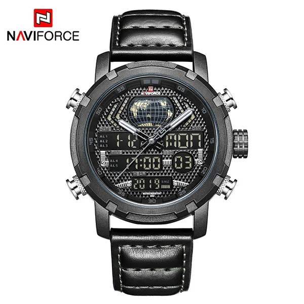 BlackGrayNoBox NAVIFORCE Топ Бренд роскошные часы мужские цифровые аналоговые спортивные наручные часы военные из натуральной кожи мужские часы Relogio Masculino 9160 - Цвет: BlackGrayNoBox