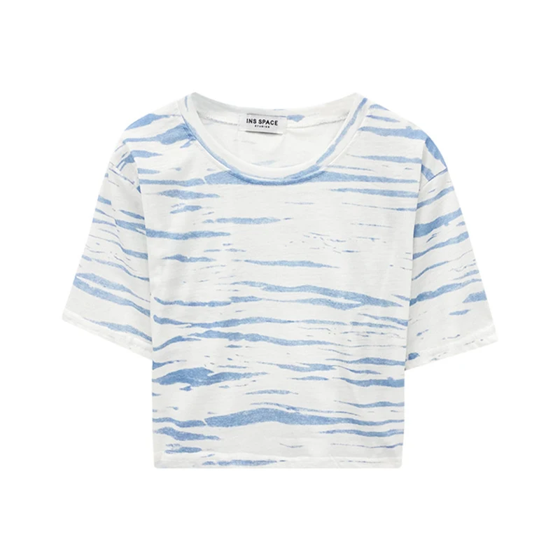

YLDSGS Short Tops Female Ins Trend 2021 Summer New Japanese Cute Tie-Dye Leak Umbilical Short-Sleeved T-Shirt Ropa Mujer Y2k