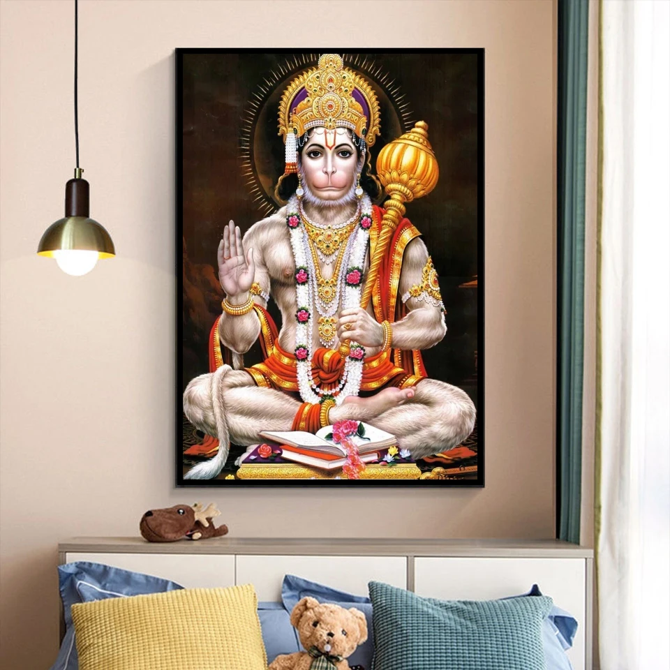 Печать высокой четкости Hanuman на лиензо и вечеринке картина для украшения