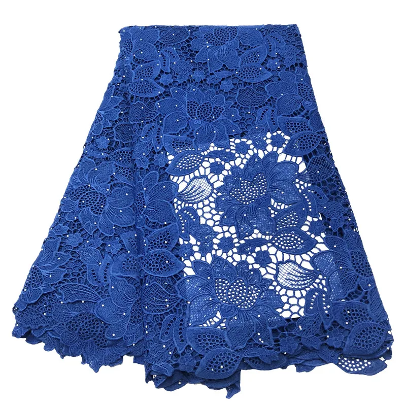 Новейшая ярко синяя африканская кружевная ткань 2021 желтая Высококачественная
