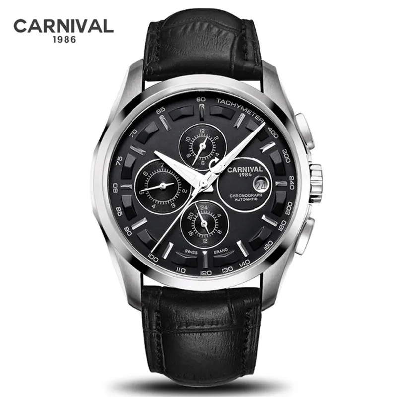 Carnival Brand Fashion Military Mechanical Watch Men Luxury Waterproof Luminous Calendar Automatic Wristwatch Relogio Masculino