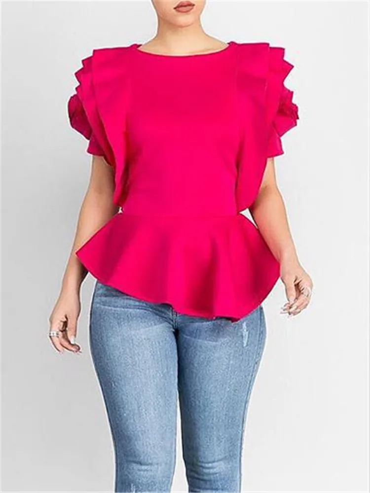 Размера плюс с рукавом в форме лепестка режиме реального Blusa женские топы Zanzea