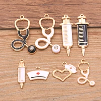 10pcs 6 styles doctors dripping oil charm stethoscope syringe nurse hat pendant for bracelet necklace jewelry making findings