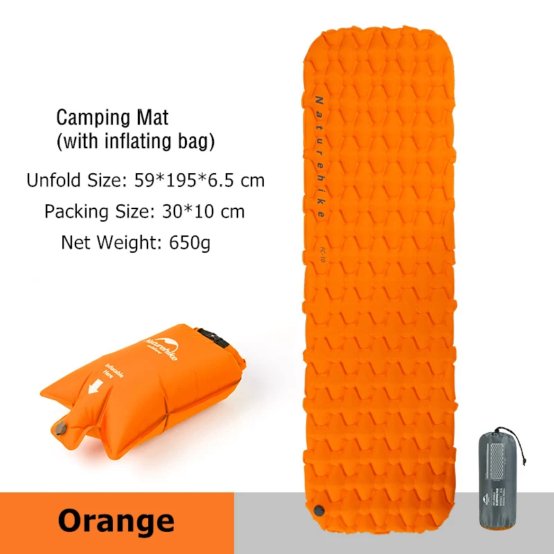Orange (with bag) Naturehike сверхлегкий складной водонепроницаемый портативный одиночный надувной кемпинг надувной матрас спальный коврик альпинизмом спальный коврик - Цвет: Orange (with bag)