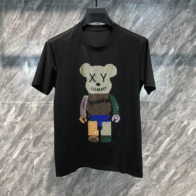 

Trend Summer New Short Sleeve T-Shirt Men Heavy Craftsmanship Hot Drill Bear Slim And Versatile Leisure Tees High Quality