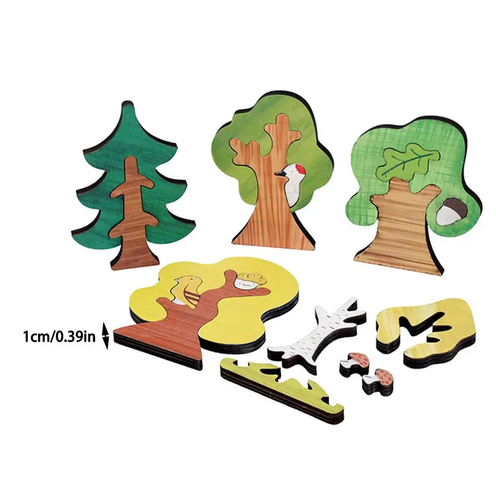 

Kids Wooden Puzzle Building Blocks Children Educational Forest Trees Jigsaw 3d Cartoon Puzzle Block Board Sensory Toy Game