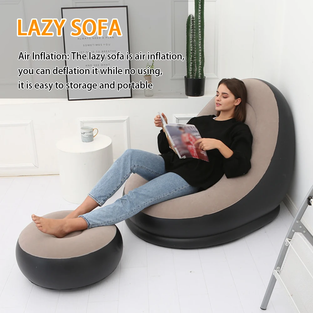 

Lazy Sofa Outdoor Recliner Ottoman Cozy Lounger Couch Living Room With Foot Stool Soft Bedroom Air Inflation Folding