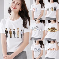 new womens white t shirt ladies clothes funny cartoon animal print series t shirt trend all match o neck slim top
