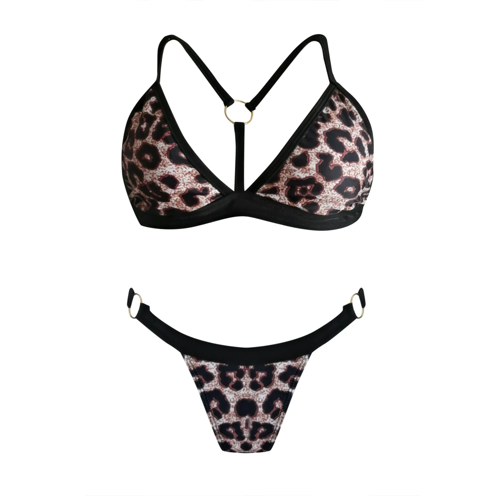 

Ladies sexy leopard print collar split swimsuit lencera para mujer Design sense collar stitching Leopard bikini Thong Sexy F4