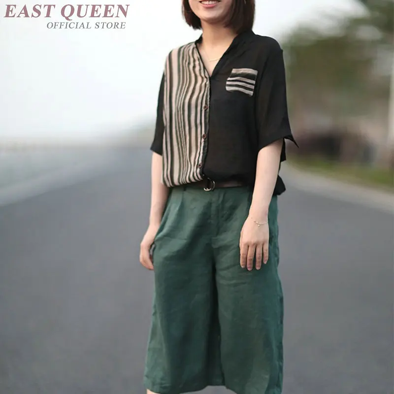 Винтажные рубашки для женщин 2019 Летняя лоскутная полосатая длинная рубашка