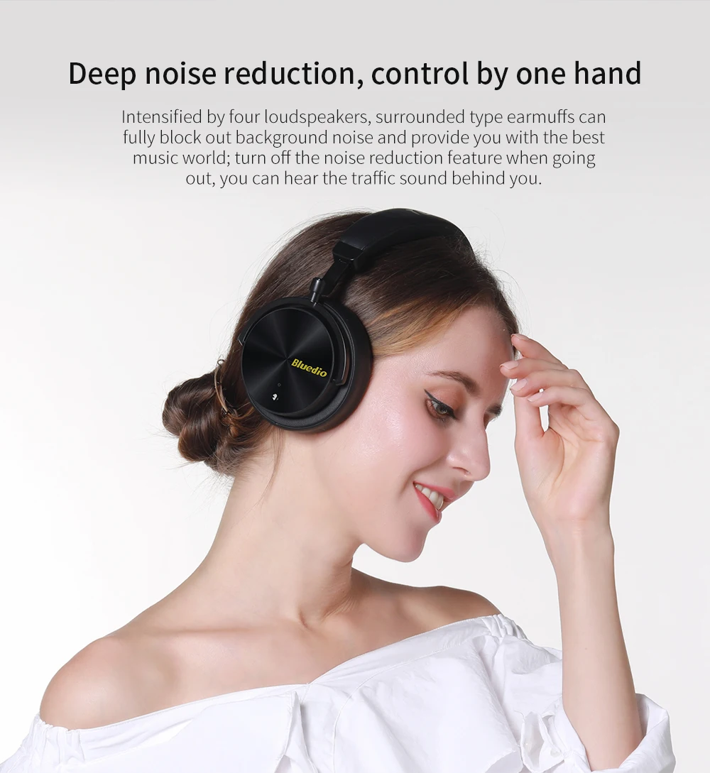 Bluedio T5 Bluetooth активные наушники с глубоким шумоподавлением Беспроводные бинауральные стерео ANC гарнитура с микрофоном