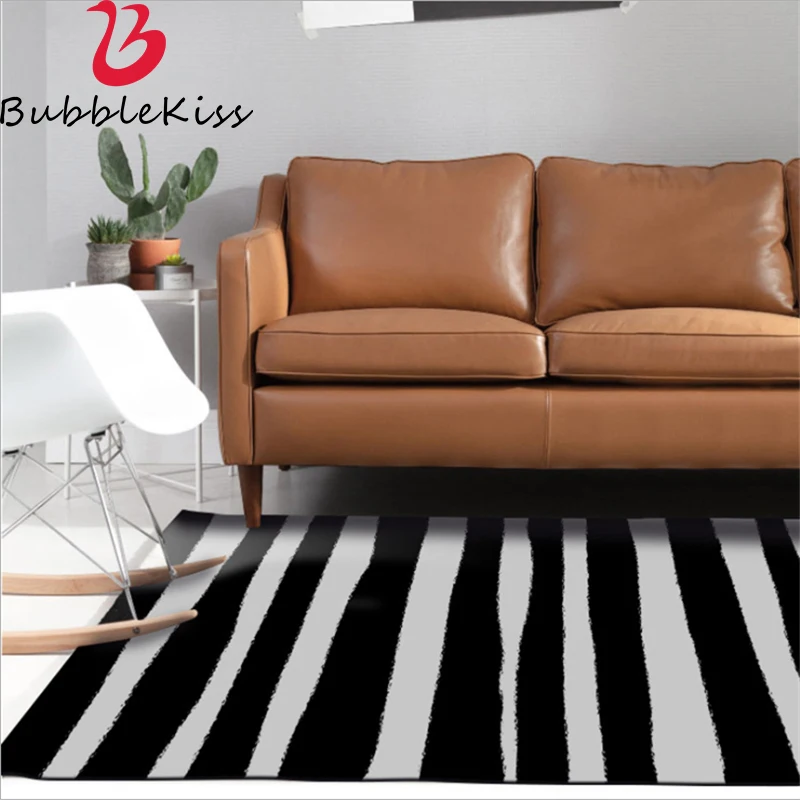 

Bubble Kiss Modern Stripe Design Black White Rugs for Modern Living Room Customized Carpet Kids Room Anti-Slip Floor Mats