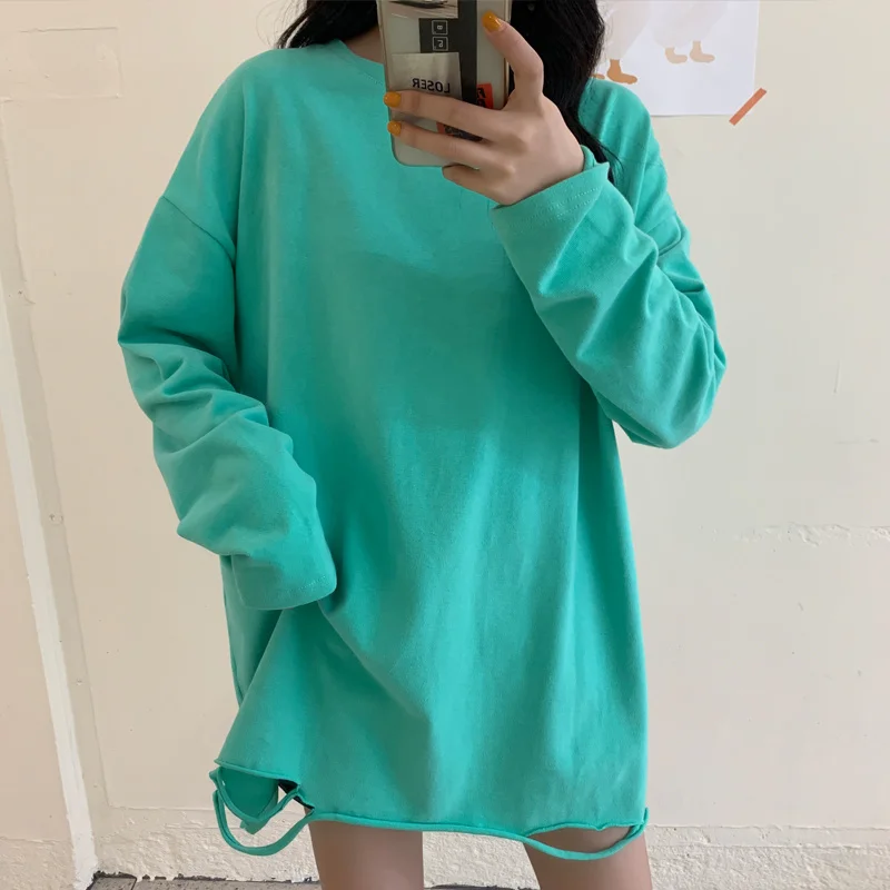 Женская футболка с длинным рукавом и круглым вырезом свободного покроя | одежда