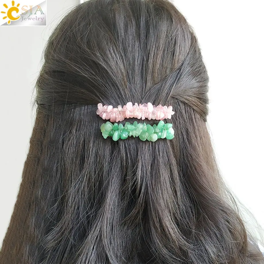 Заколка для волос CSJA с натуральным кристаллом женщин и девочек необычная заколка