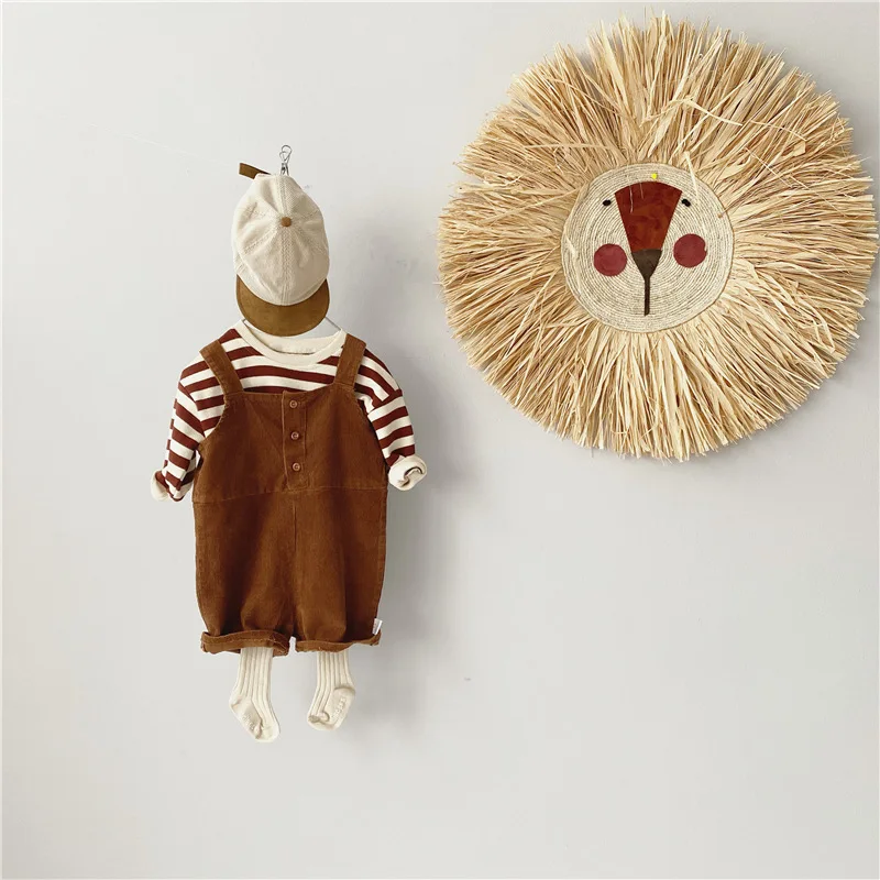 

2021 Spring Baby Boys Girls Clothes Set Children Kids Striped Sweatshirts+Corduroy Jumpsuit 2 Pcs Outfits Cute Toddler Boys Suit