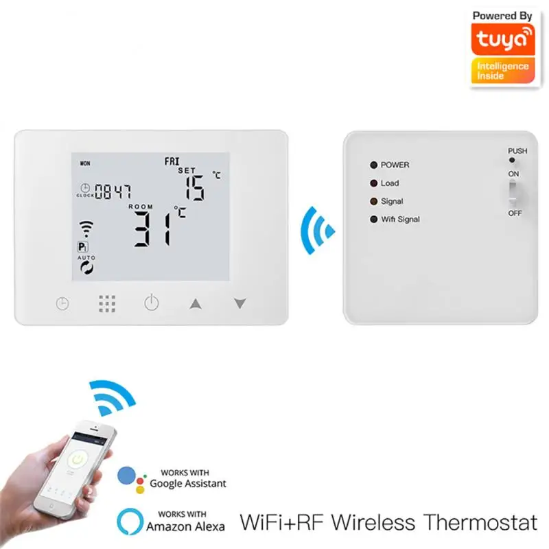 

RF Wireless WiFi Room Thermostat For Wall-hung Gas Boiler Heating Smart Programmable Temperature Controller Tuya Smart