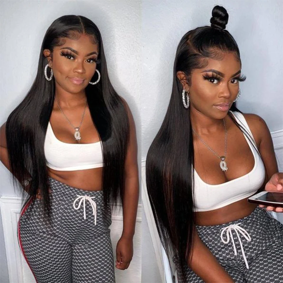 

Straight Lace Front Wig 13x4 HD Transparent Lace Frontal Wig Pre Plucked 32 30 Inch Virgin Raw India Lace Front Human Hair Wigs