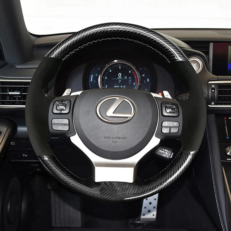 

DIY hand-stitched carbon fiber leather car steering wheel cover for Lexus NX200t RX350 ES240 LX570 RX270