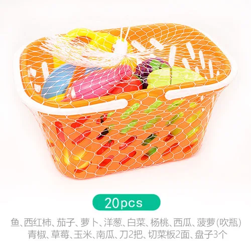 20pcs with Basket4 Прямая ; набор из 10 шт./компл. Пластик Кухня комплекты Монтессори взаимодействие между родителями и детьми нарезать овощи и фрукты для детей - Цвет: 20pcs with Basket4