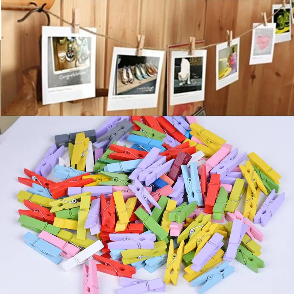 

50 PCS Natural Colorful Mini Colored Spring Wood Clips Clothes Photo Paper Peg Pin Clothespin Craft 25/35mm Party Decoration