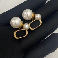 trendy brass gold plated letter pearl stud earrings copper earring for women fashion accessories wedding gift