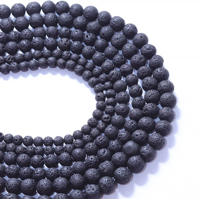 

7A Grade Natural Stone Black Lava Stone Round Loose Beads 4mm-12mm for Jewelry Making Wholesale Jewelry Halloween Jewelry