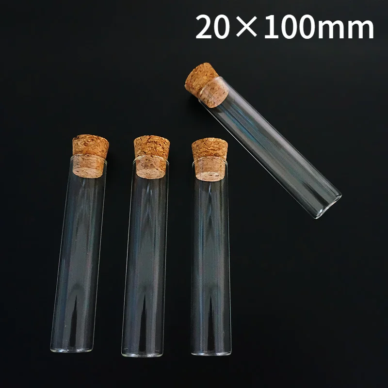 

8pcs/lot 20x100mm Transparent Glass Flat Bottom Test Tubes With Cork Stopper For School/Laboratory Glassware