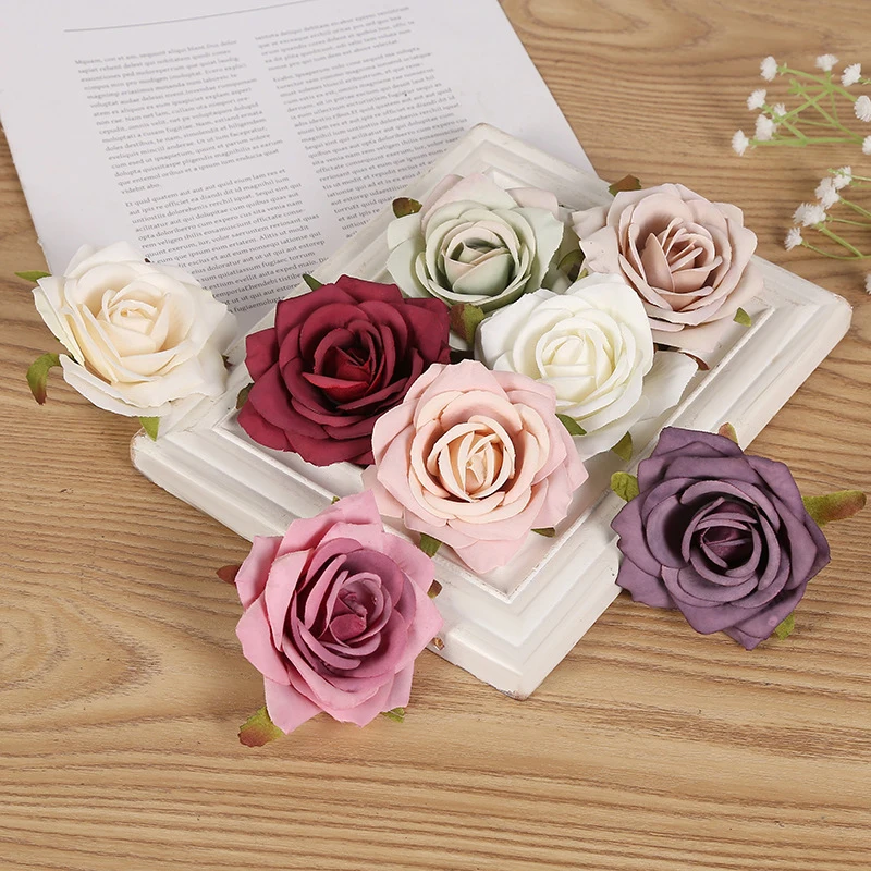 

Silk Flower Simulation Rose Curling Artificial Flower Head Multi-Layer Handmade Fresh Hemming Rose False Blossom Diy Home Decor