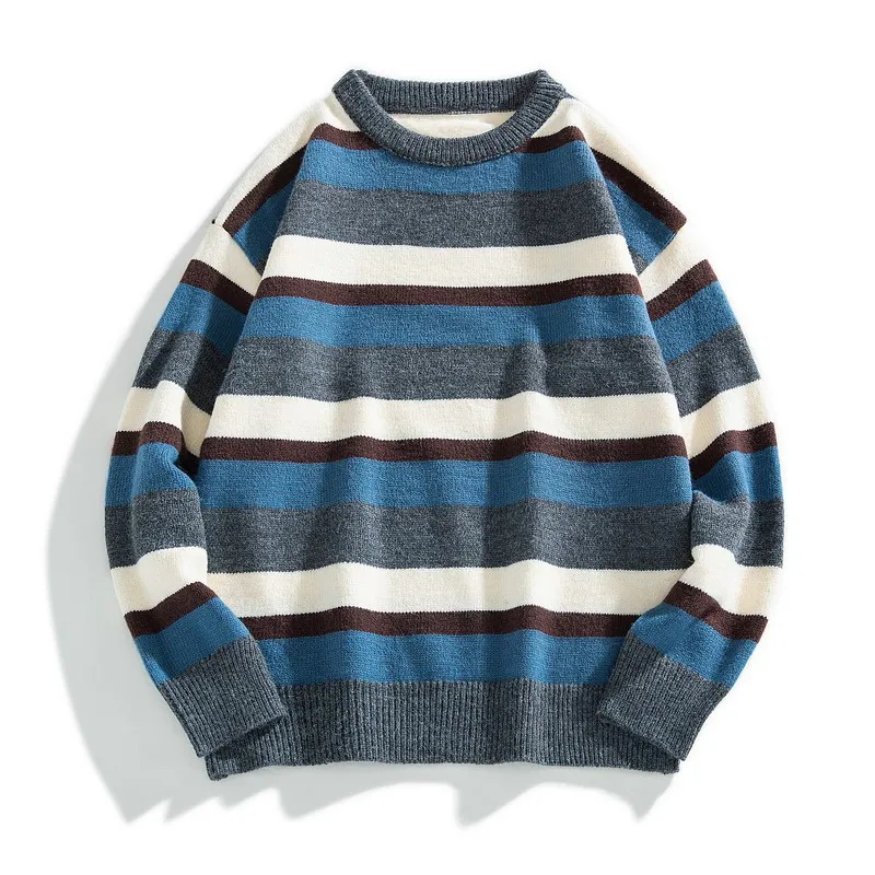 

New Fashion Loose Sweater Mens Pullover Striped Jumpers Knitted Young student sweater Autumn Korean Style Casual Men Clothes