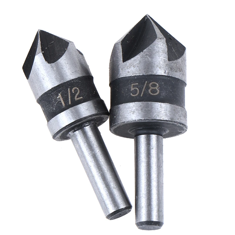 

2Pcs HSS 6.35mm Hex Woodworking Chamfer Counter Sinks Debur 1/2"+5/8" Hex Shank Countersink Drill Bit Set