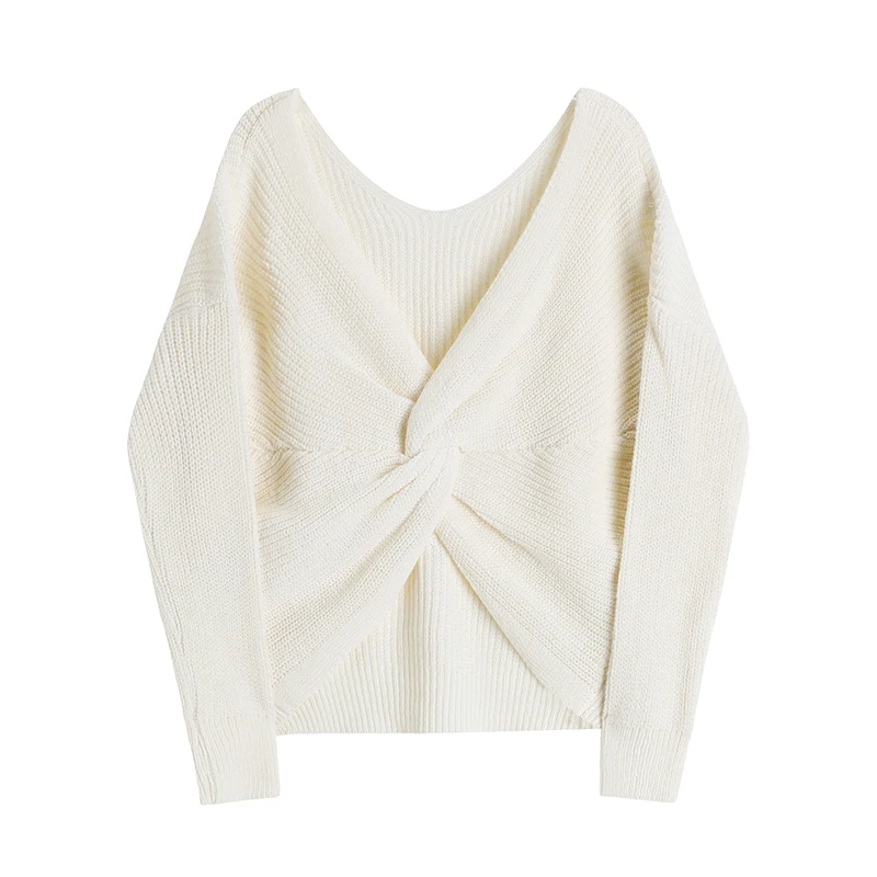 Cross V-neck Long-sleeved Sweater Knitwear Women Autumn Winter Short Solid Color Tops Bottoming Wear on Both Sides Casual Trend