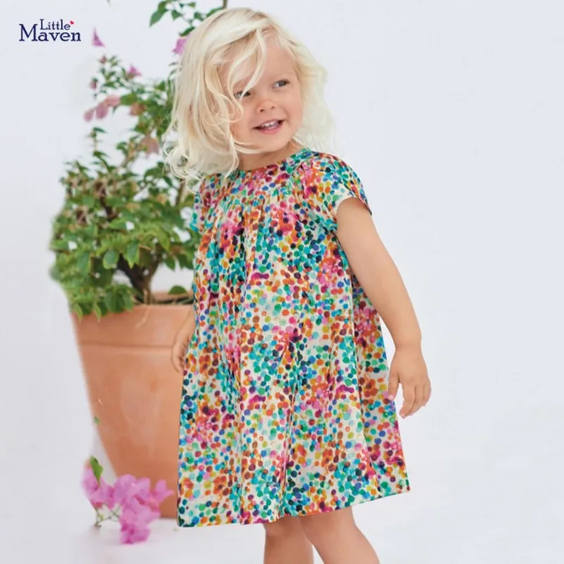 HIBYHOBY kids brand clothes 2020 summer baby girls Cotton colorful dot print short sleeve dress toddler girl dresses | Детская одежда и