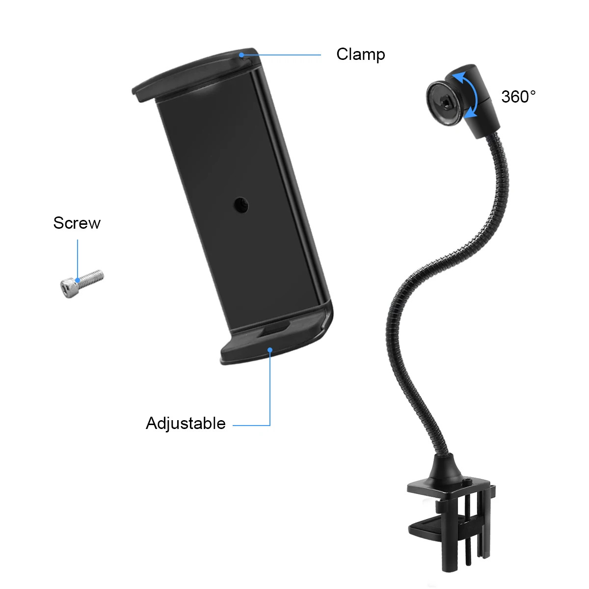 

1 pc Universal Flexible Clip-on Bed Desk Mount Holder with 2 clips and non-slip mats for 10cm-17cm cellphone 14cm-20cm tablet